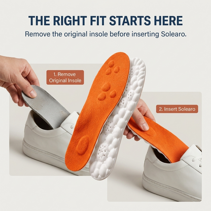 How to fit Solearo: remove the original insole, then insert Solearo
