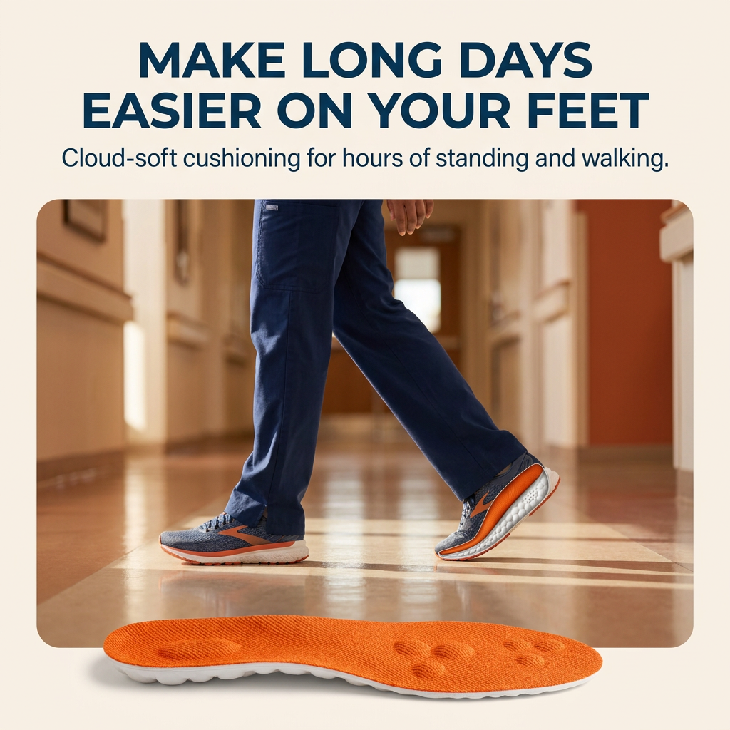Walking on a hard floor in shoes with Solearo insoles